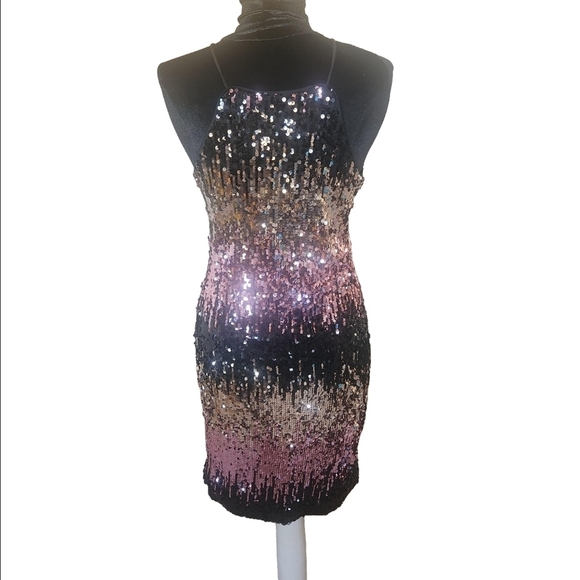 Venus Sequin Halter Dress - Black and Pink - Picture 5 of 5